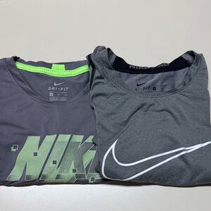 Nike Men's Gray and Neon Green Short Sleeve Tees